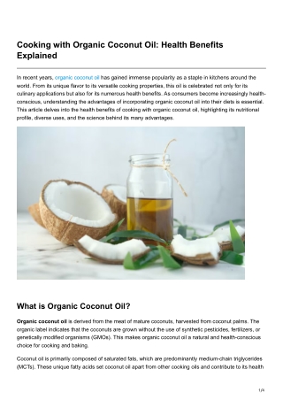 Cooking with Organic Coconut Oil Health Benefits Explained