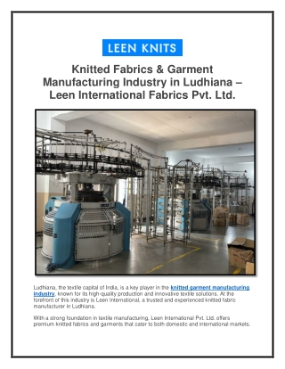 Knitted Fabrics & Garment Manufacturing Industry in Ludhiana – Leen International Fabrics Pvt. Ltd.
