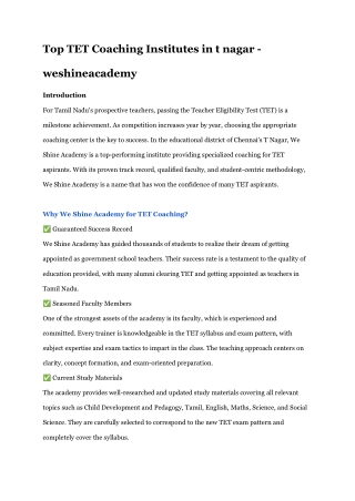 Top TET Coaching Institutes in t nagar - weshineacademy