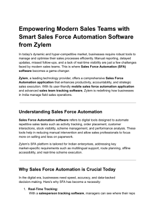 Empowering Modern Sales Teams with Smart Sales Force Automation Software from Zylem