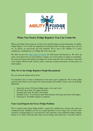 When You Need a Fridge Repairer You Can Count On