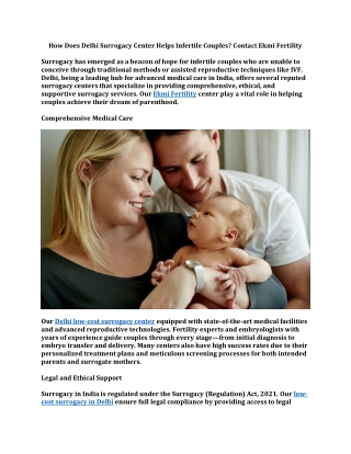 Why Surrogacy is the Best Option for Infertile Couples Contact Delhi Surrogacy Center