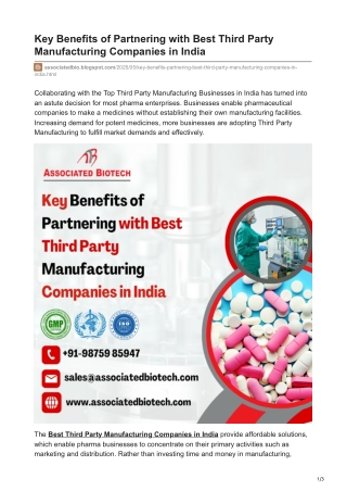 Key Benefits of Partnering with Best Third Party Manufacturing Companies in India