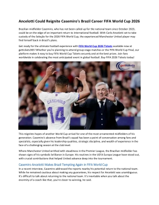 Ancelotti Could Reignite Casemiro's Brazil Career FIFA World Cup 2026