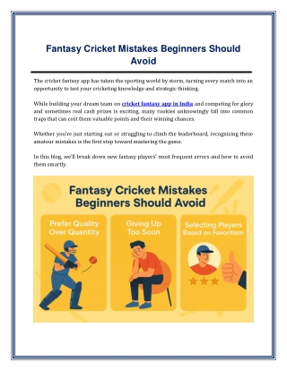 Fantasy Cricket Mistakes Beginners Should Avoid
