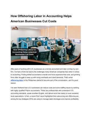 How Offshoring Labour in Accounting Helps American Businesses Cut Costs