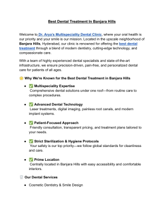 Best Dental Treatment In Banjara Hills