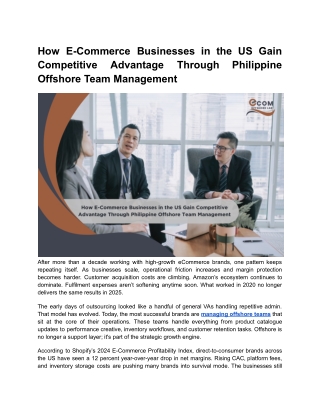 How E-Commerce Businesses in the US Gain Competitive Advantage Through Philippine Offshore Team Management