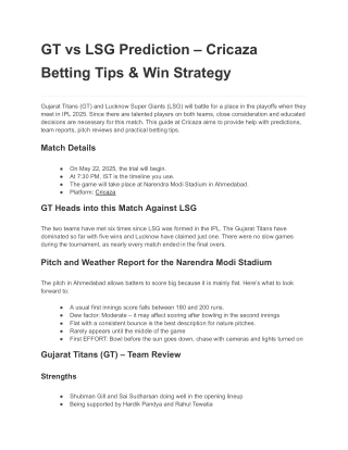 GT vs LSG Prediction – Cricaza Betting Tips & Win Strategy