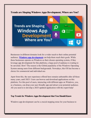 Trends are Shaping Windows Apps Development, Where are You