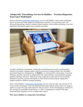 Subspecialty Teleradiology Services by Radblox -  Precision Diagnostics from Expert Radiologists