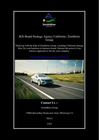 B2b Brand Strategy Agency California | Zenithrise Group