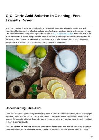 C.O. Citric Acid Solution in Cleaning Eco-Friendly Power