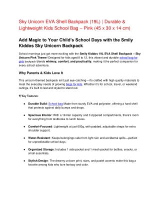 Sky Unicorn EVA Shell Backpack (19L) | Durable & Lightweight Kids School Bag