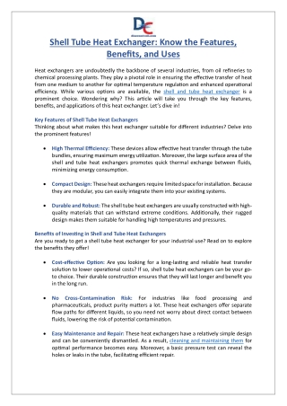 Shell Tube Heat Exchanger- Know the Features, Benefits, and Uses