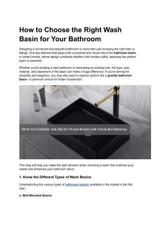 How to Choose the Right Wash Basin for Your Bathroom