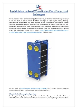 Top Mistakes to Avoid When Buying Plate Frame Heat Exchangers