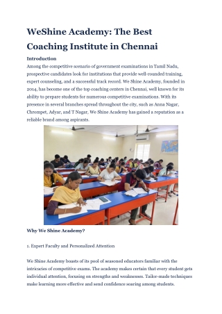 No 1 coaching institute in Chennai - weshineacademy