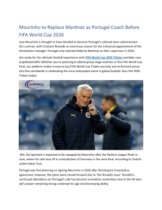 Mourinho to Replace Martinez as Portugal Coach Before FIFA World Cup 2026
