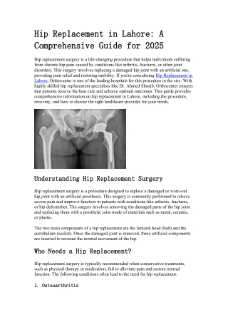 Hip Replacement in Lahore: A Comprehensive Guide for 2025