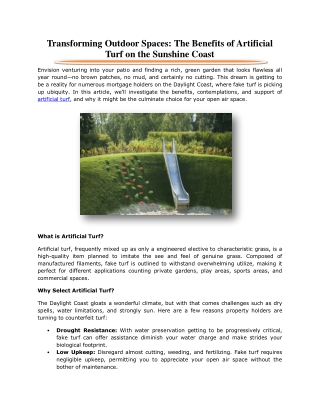 Transforming Outdoor Spaces: The Benefits of Artificial Turf on the Sunshine Coa