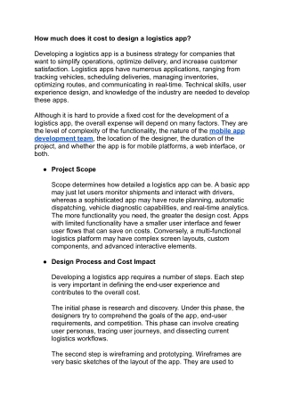 How much does it cost to design a logistics app