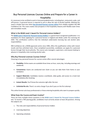 Buy Personal Licences Courses Online and Prepare for a Career in Hospitality