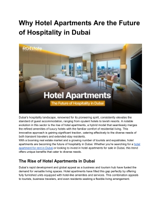 Why Hotel Apartments Are the Future of Hospitality in Dubai