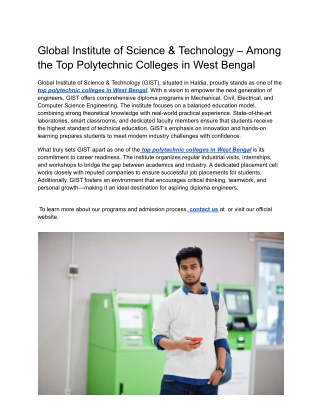 Global Institute of Science & Technology – Among the Top Polytechnic Colleges in West Bengal (1)