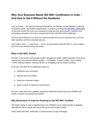 Why Your Business Needs ISO 9001 Certification in India