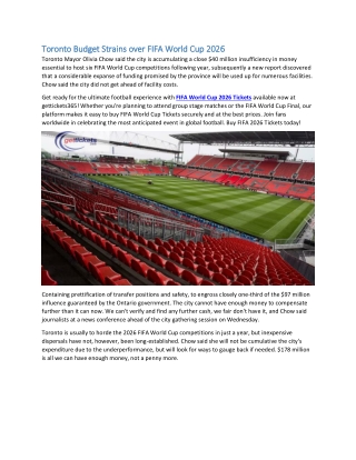 Toronto Budget Strains over FIFA World Cup 2026