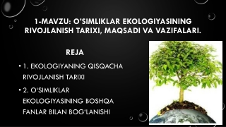 1-mavzu. O'simliklar ekologiyasi fanining maqsadi, vazifalari
