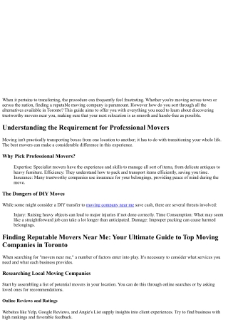 Discovering Reputable Movers Near Me: Your Ultimate Guide to Top Moving Business