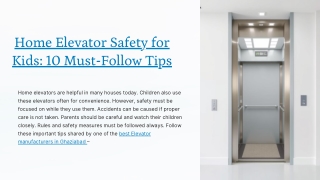 Home Elevator Safety for Kids 10 Must-Follow Tips