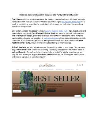 Discover Authentic Kashmiri Elegance and Purity with Craft Kashmir