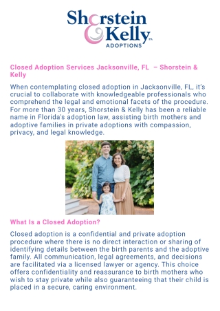 Closed Adoption Jacksonville FL  Shorstein & Kelly