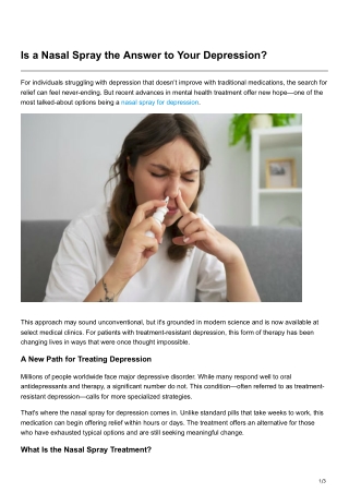 Is a Nasal Spray the Answer to Your Depression
