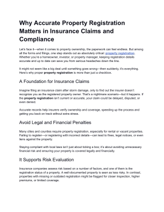 Why Accurate Property Registration Matters in Insurance Claims and Compliance