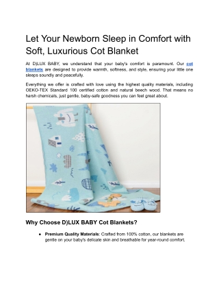 Let Your Newborn Sleep in Comfort with Soft, Luxurious Cot Blanket