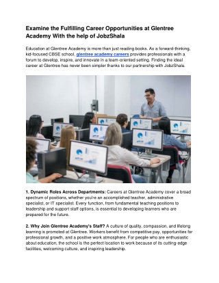 Examine the Fulfilling Career Opportunities at Glentree Academy With the help of JobzShala