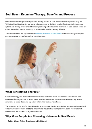 Seal Beach Ketamine Therapy Benefits and Process