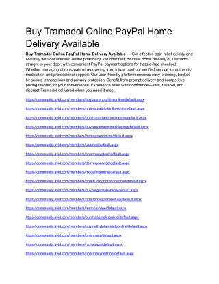 Buy Tramadol Online PayPal Home Delivery Available