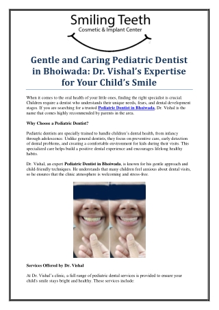 Book the Best Pediatric Dentist in Bhoiwada by Dr Vishal Today
