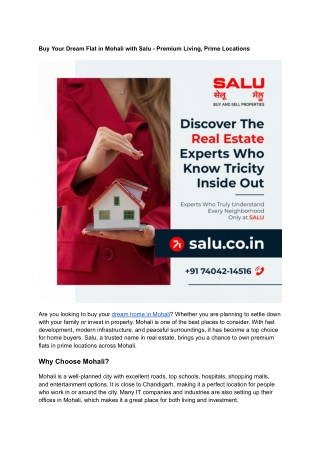 Buy Your Dream Flat in Mohali with Salu – Premium Living, Prime Locations