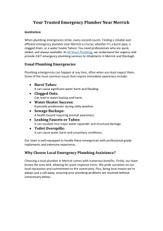 Your Trusted Emergency Plumber Near Merrick