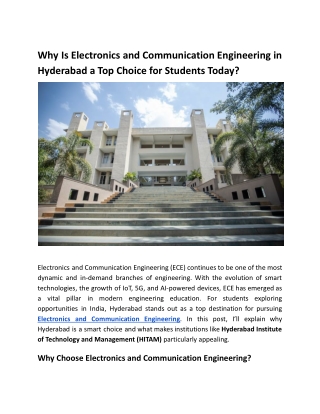 Why Is Electronics and Communication Engineering in Hyderabad is a Top Choice?