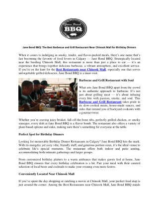 Jane Bond BBQ The Best Barbecue and Grill Restaurant Near Chinook Mall for Birthday Dinners