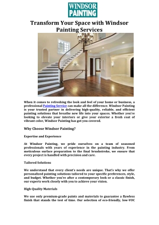 Transform Your Space with Windsor Painting Services