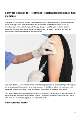 Spravato Therapy for Treatment-Resistant Depression in San Clemente
