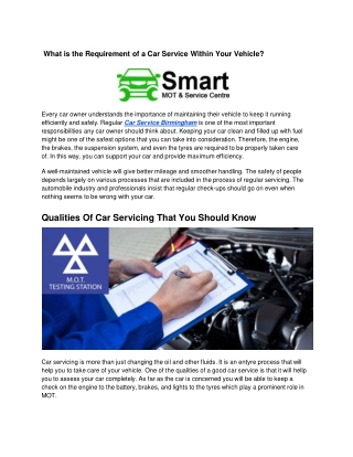 What is the Requirement of a Car Service Within Your Vehicle